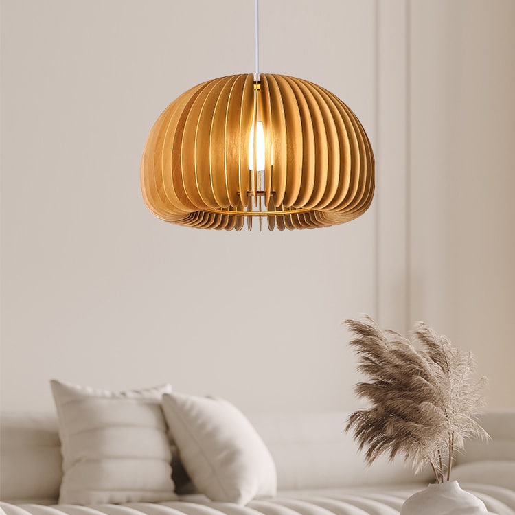 Houten pompoen hanglamp 42cm
