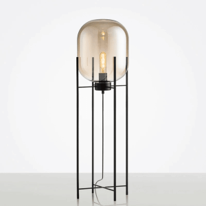 Design vloerlamp zwart met amber glas