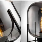 Design vloerlamp zwart met amber glas