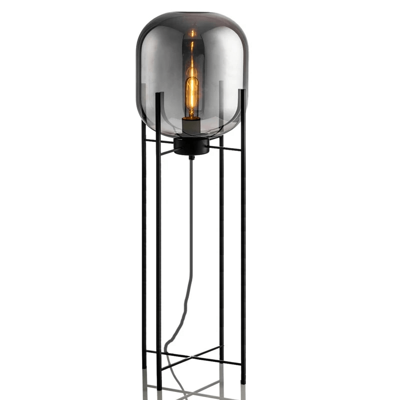 Design vloerlamp zwart met amber glas