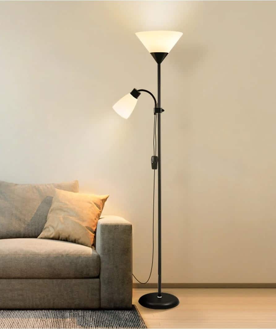 Vloerlamp met 2 lampen - 178cm - Zwart