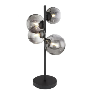 Moderne Tafellamp met 4 Smoke-Glazen Bollen – Stijlvol Design
